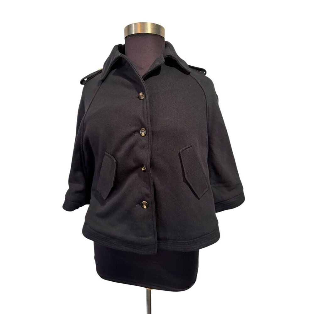 Toska Women's Navy Blue Button‎ Down Cape Poncho Collared Coat Jacket Small